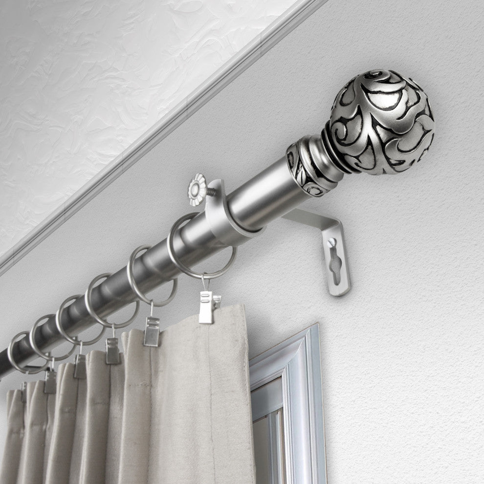 Swirl 1" Curtain Rod, Black, Satin Nickel, 160"-240"
