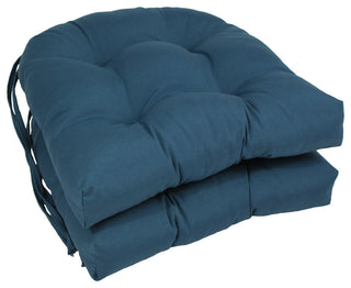 16" Solid Twill U-Shaped Tufted Chair Cushions, Set of 2, Indigo