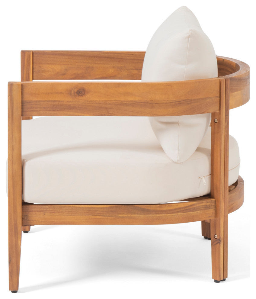 Brooklyn Outdoor Acacia Wood Club Chair With Cushions, Set of 2