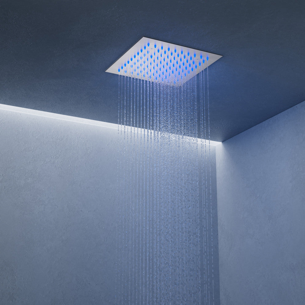 LED Thermostatic Shower System 12" Rain Shower Head with 6 Body Jets, Brushed Nickel