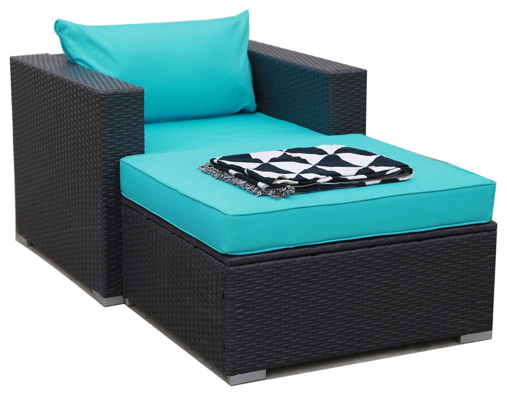 2 Pieces Outdoor Rattan Wicker Patio Sectional With Cushions and Ottoman