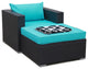 2 Pieces Outdoor Rattan Wicker Patio Sectional With Cushions and Ottoman