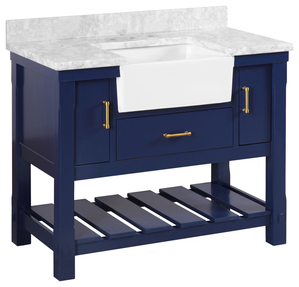 Charlotte 42" Bathroom Vanity, Royal Blue, Carrara Marble