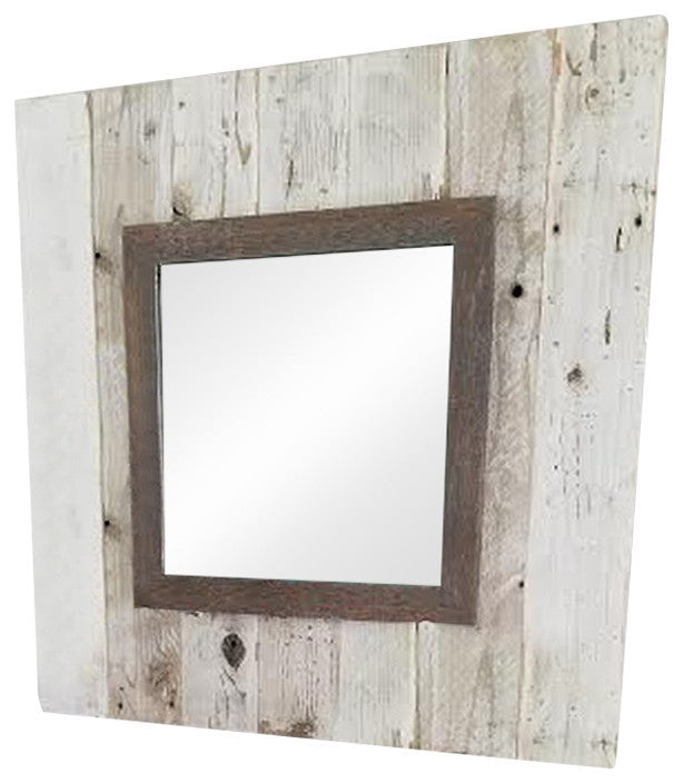 Reclaimed Slat Mirror With Whitewashed Boards, 30"x30"