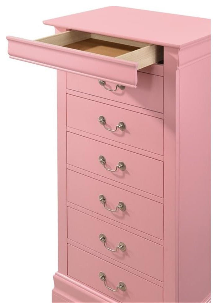 Glory Furniture Louis Phillipe 7 Drawer Lingerie Chest in Pink