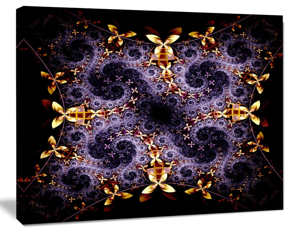 Yellow and Violet Fractal Flower, Abstract Wall Art Canvas, 40x30