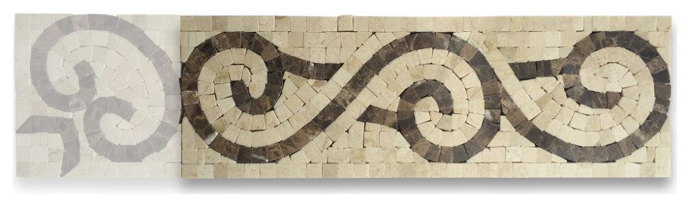 Marble Mosaic Border Bathroom Listello Tile Vine Crema 4x12 Polished, 1 piece