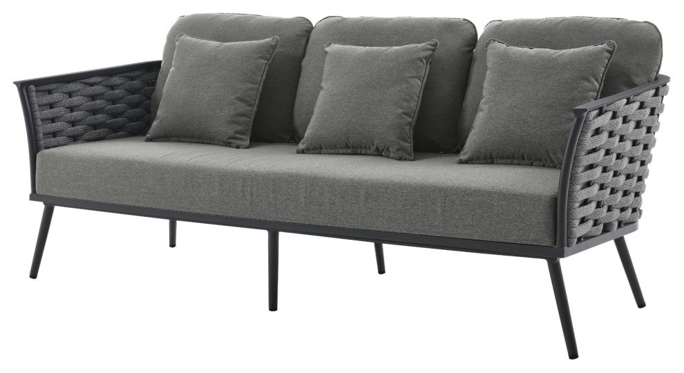 Lounge Sectional Sofa Chair Table Set, Aluminum, Modern, Outdoor, Gray