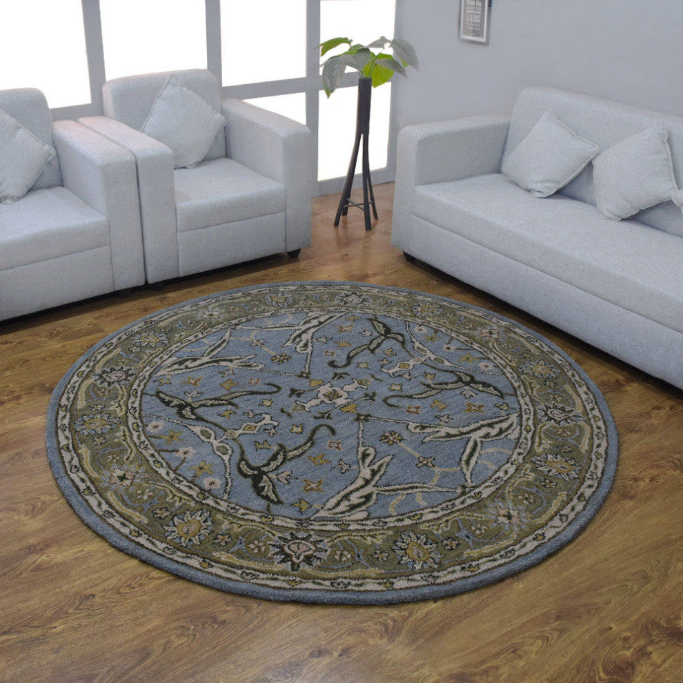 HAND TUFTED WOOL ECO-FRIENDLY AREA RUGS, Blue Green Color, Oriental Design