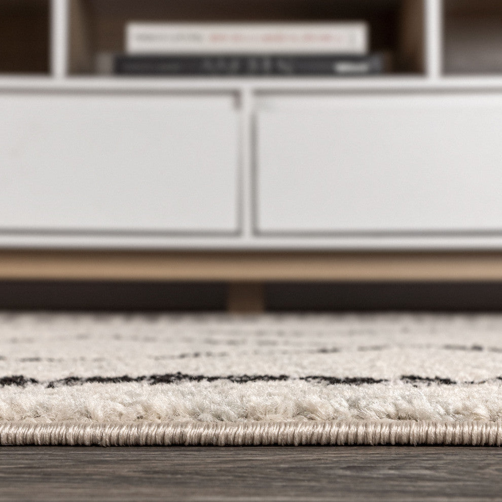 Zaina Moroccan Beni Souk Area Rug, Cream/Black, 2'x8'