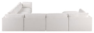 Ease Polyester Upholstered U-Shaped Modular Sectional, Cream, 6 Piece: 3 Corner, 3 Armless, 1 Ottoman