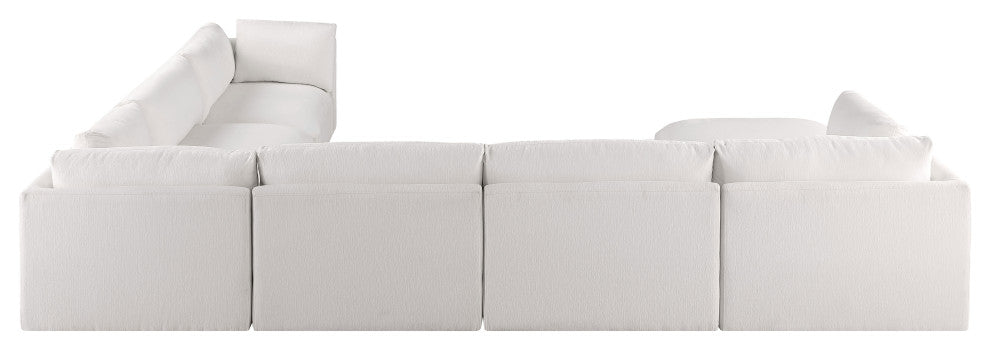 Ease Polyester Upholstered U-Shaped Modular Sectional, Cream, 6 Piece: 3 Corner, 3 Armless, 1 Ottoman