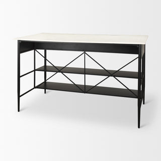 Amika White Marble Top Black Metal Base Kitchen Island