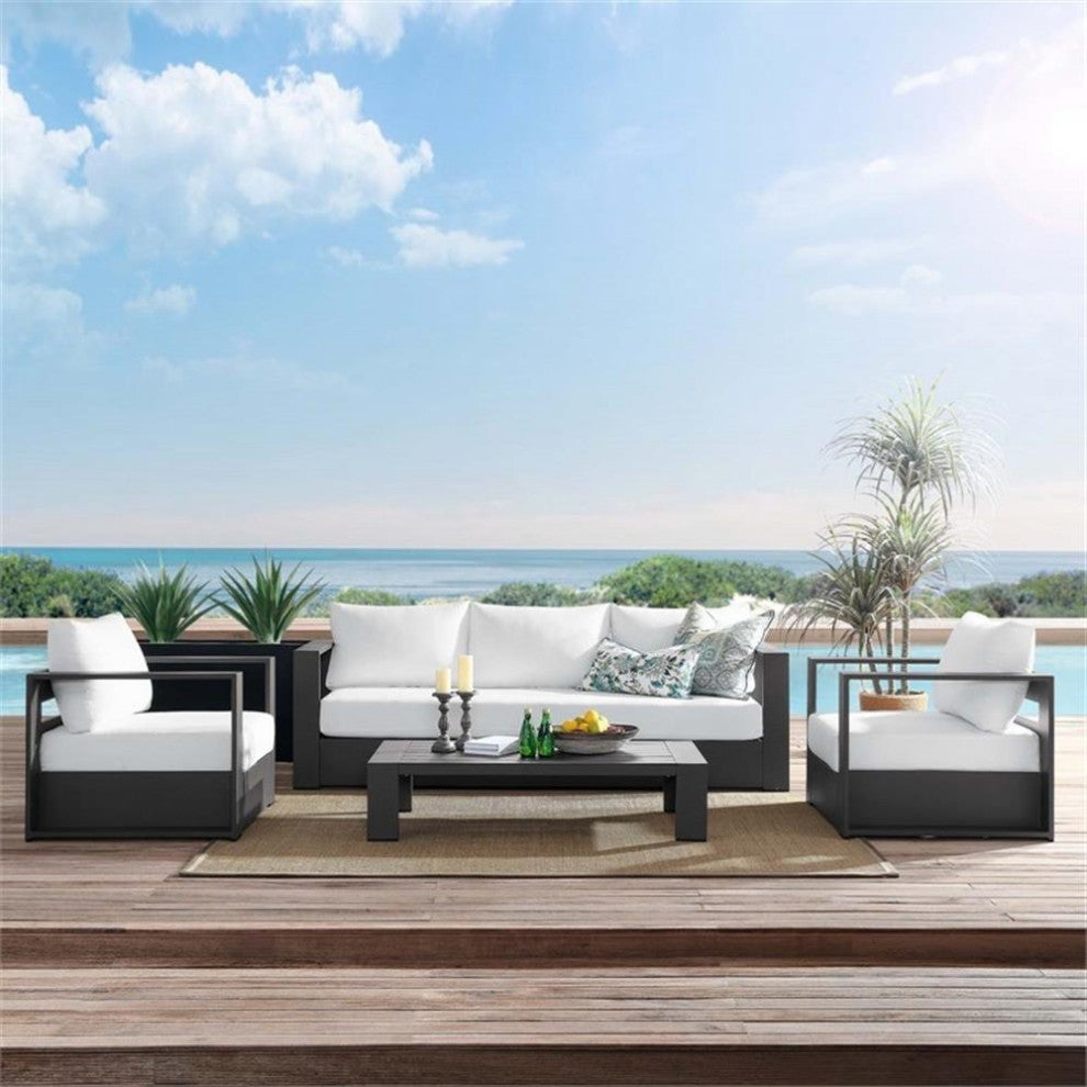 Tahoe Outdoor Patio Powder-Coated Aluminum 4-Piece Set, Gray White