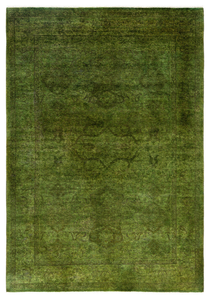 Overdyed One-of-a-Kind Hand-Knotted Area Rug Green, 4' 2" x 6' 0"