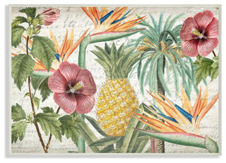 Tropical Flower Pineapple Wood Texture Design, 13"x19"