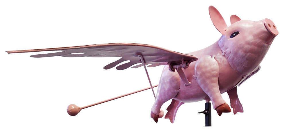 Metal Rustic Flying Pig Rocker Garden Stake Outdoor Kinetic Wind Sculpture