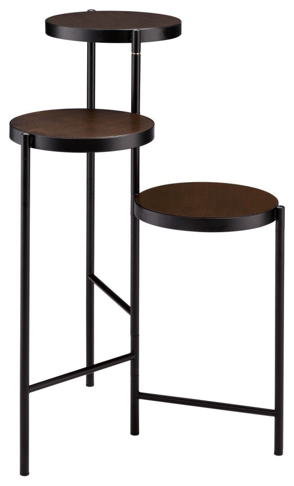 Benzara BM250280 3 Tier Plant Stand, Round Wood Shelves & Foldable Design, Black