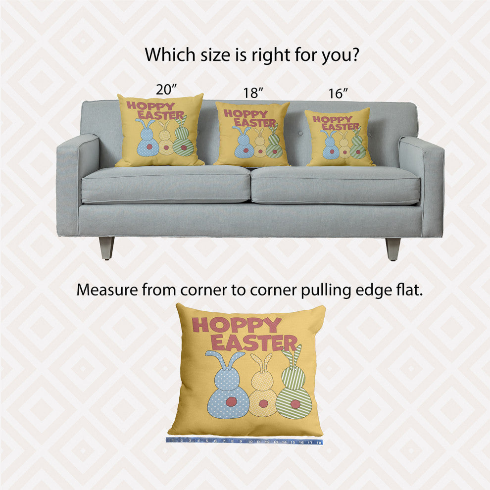 Hoppy Easter Polyester Indoor Pillow, Daffodil Yellow, 16"x16"