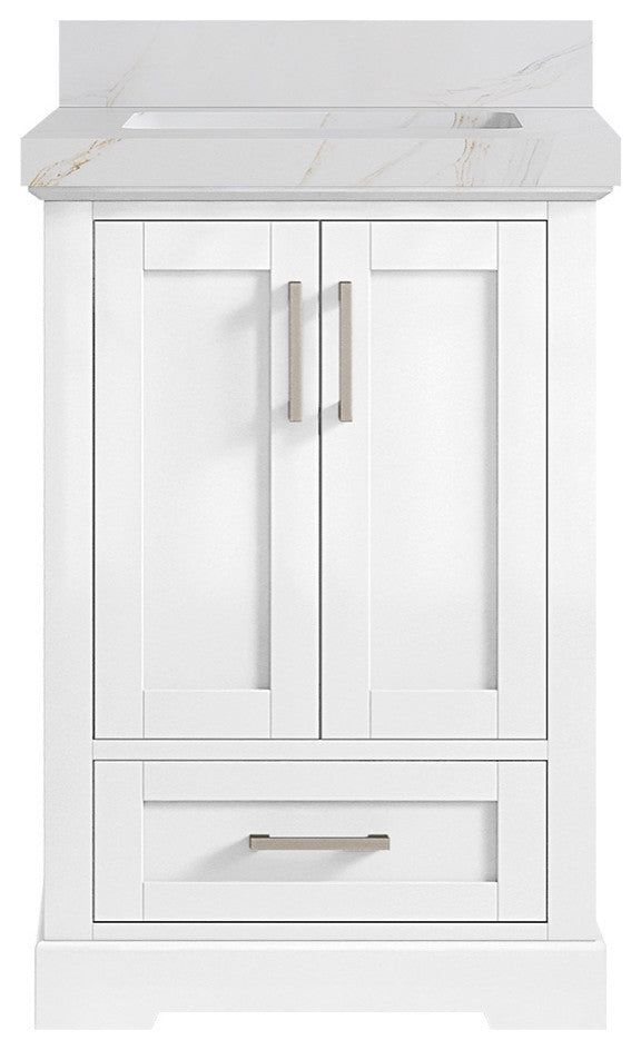 Boston 24 Single Sink Bathroom Vanity, White 2" Calacatta Sienna