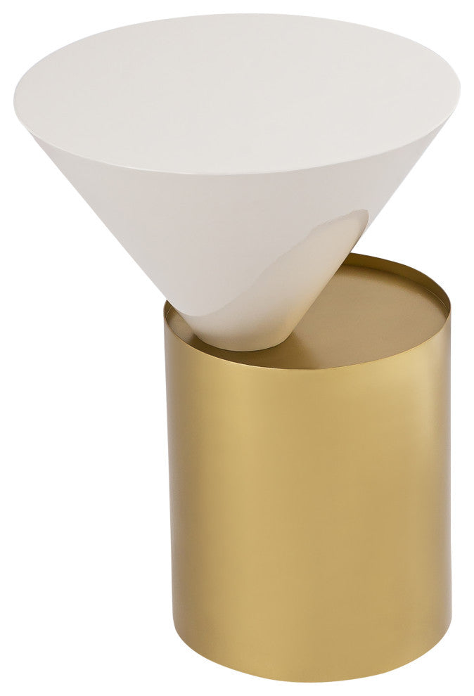 Damon White Metal Top End Table, Brushed Brass Base