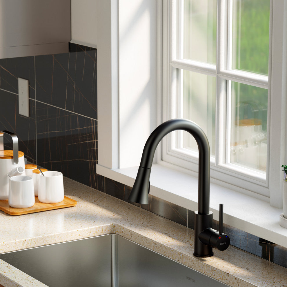 Karran Weybridge Single-Handle Pull-Down Sprayer Kitchen Faucet, Matte Black