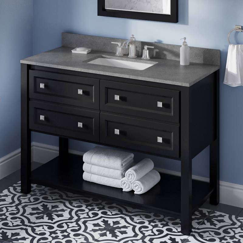 Adler Transitional 48" Black Vanity, Steel Grey Cultured Marble Vanity Top