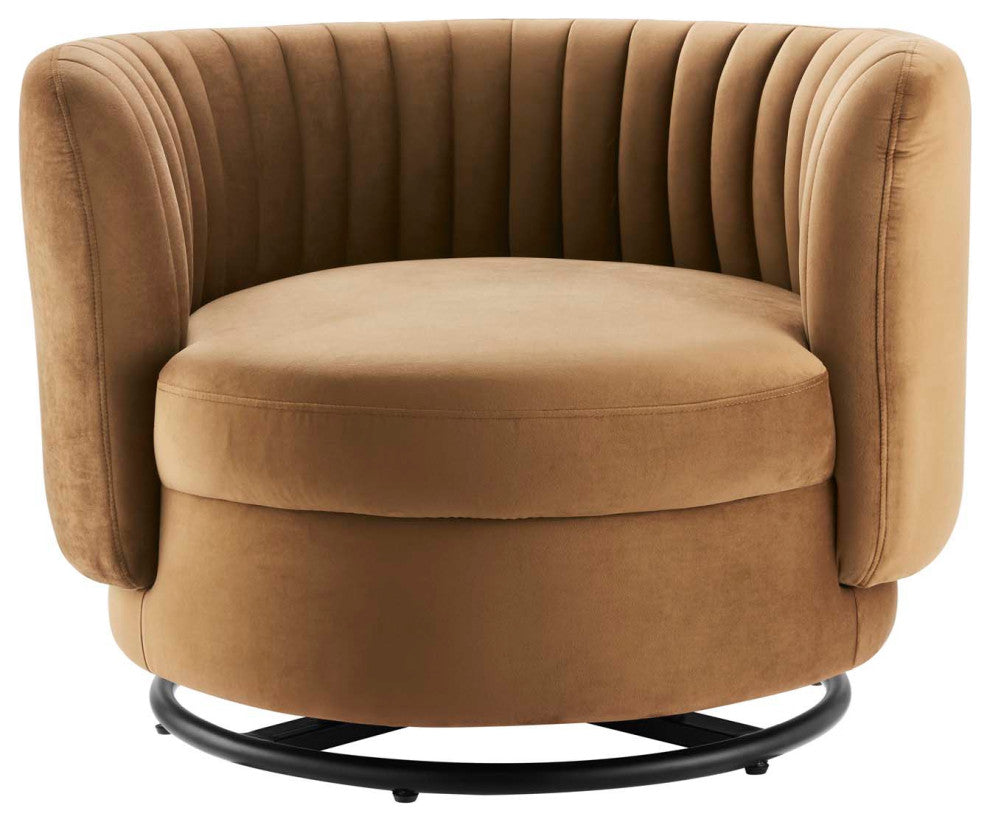 Armchair Swivel Accent Tufted Chair, Black Brown, Velvet, Modern, Hospitality