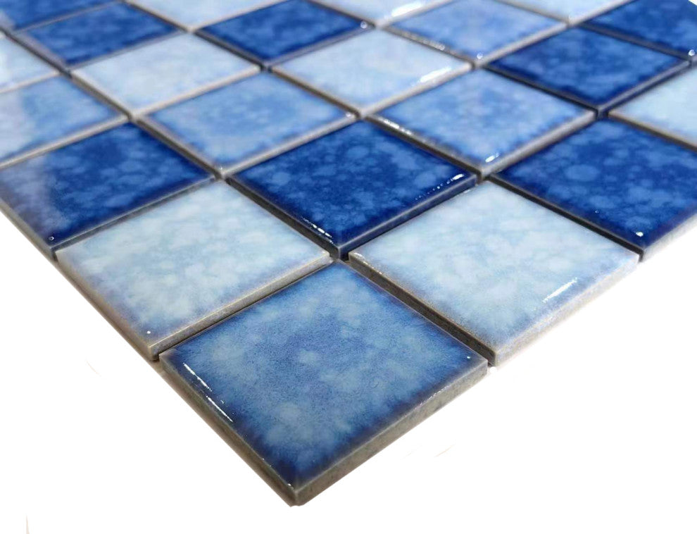 Monet 12"x12" Glossy Porcelain Square Mosaic Tile,Baby Blue, Set of 13