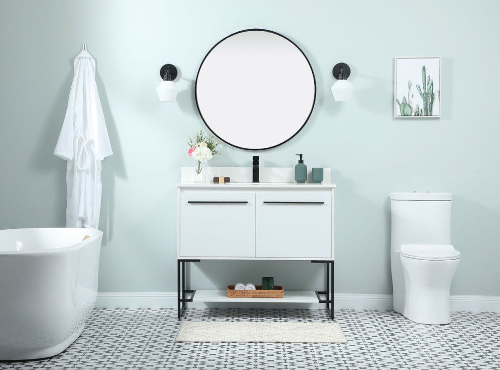 Sue 40" Single Bathroom Vanity, White, With Backsplash