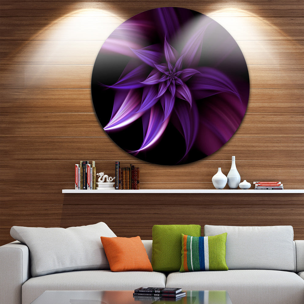 Fractal Flower Purple, Floral Digital Art Disc Metal Artwork, 11"