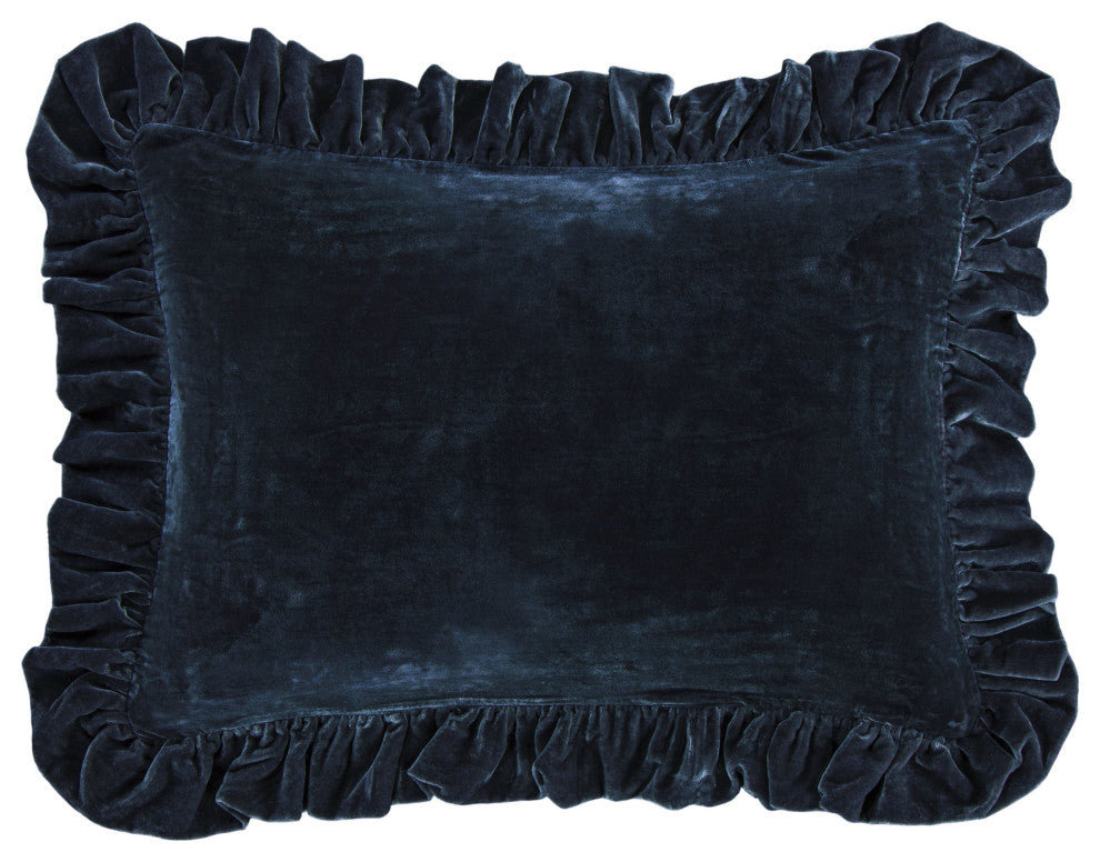 Stella Silk Velvet Oblong Pillow, 16" x 21", Midnight Blue