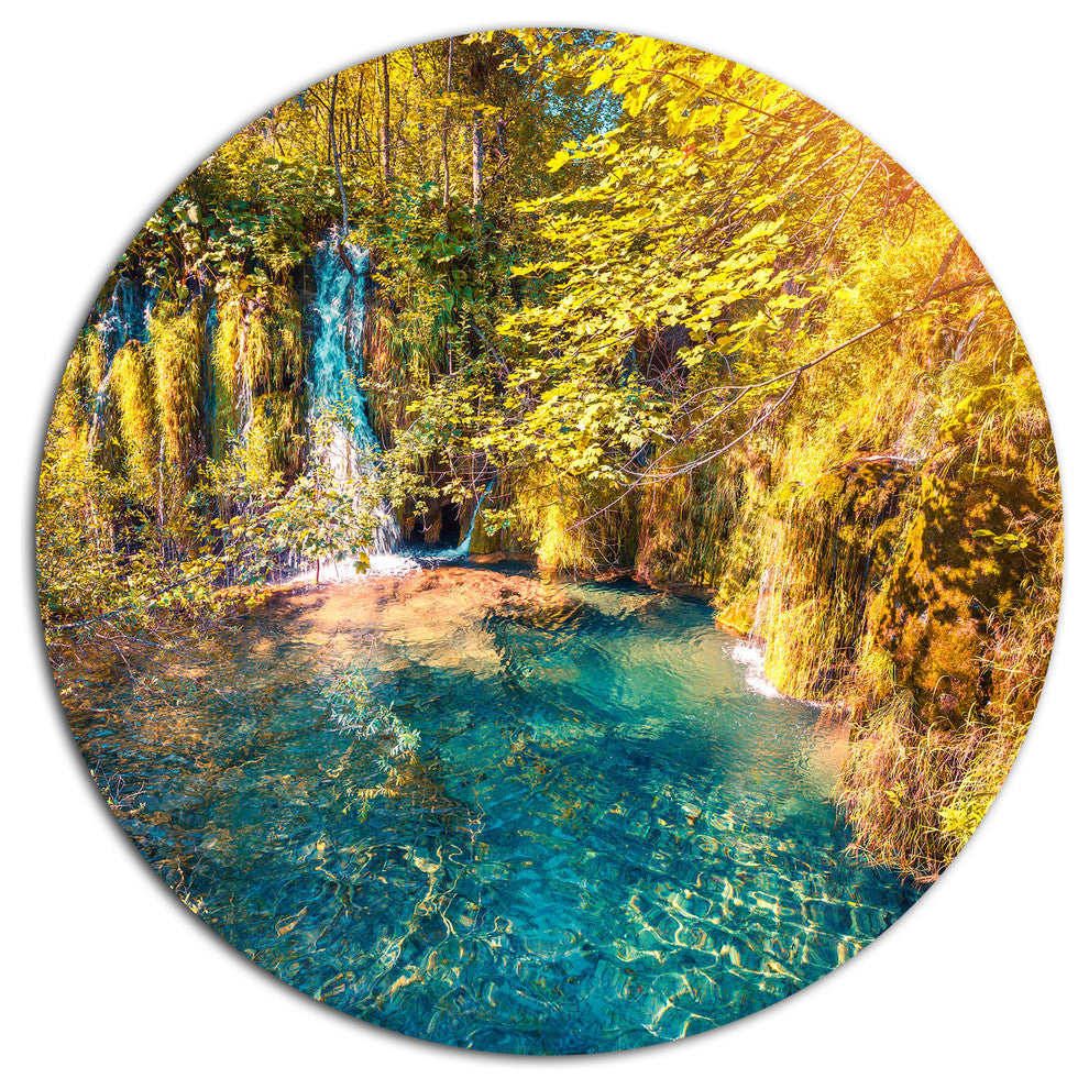 Plitvice Lakes National Park, Landscape Art Disc Metal Artwork, 23"