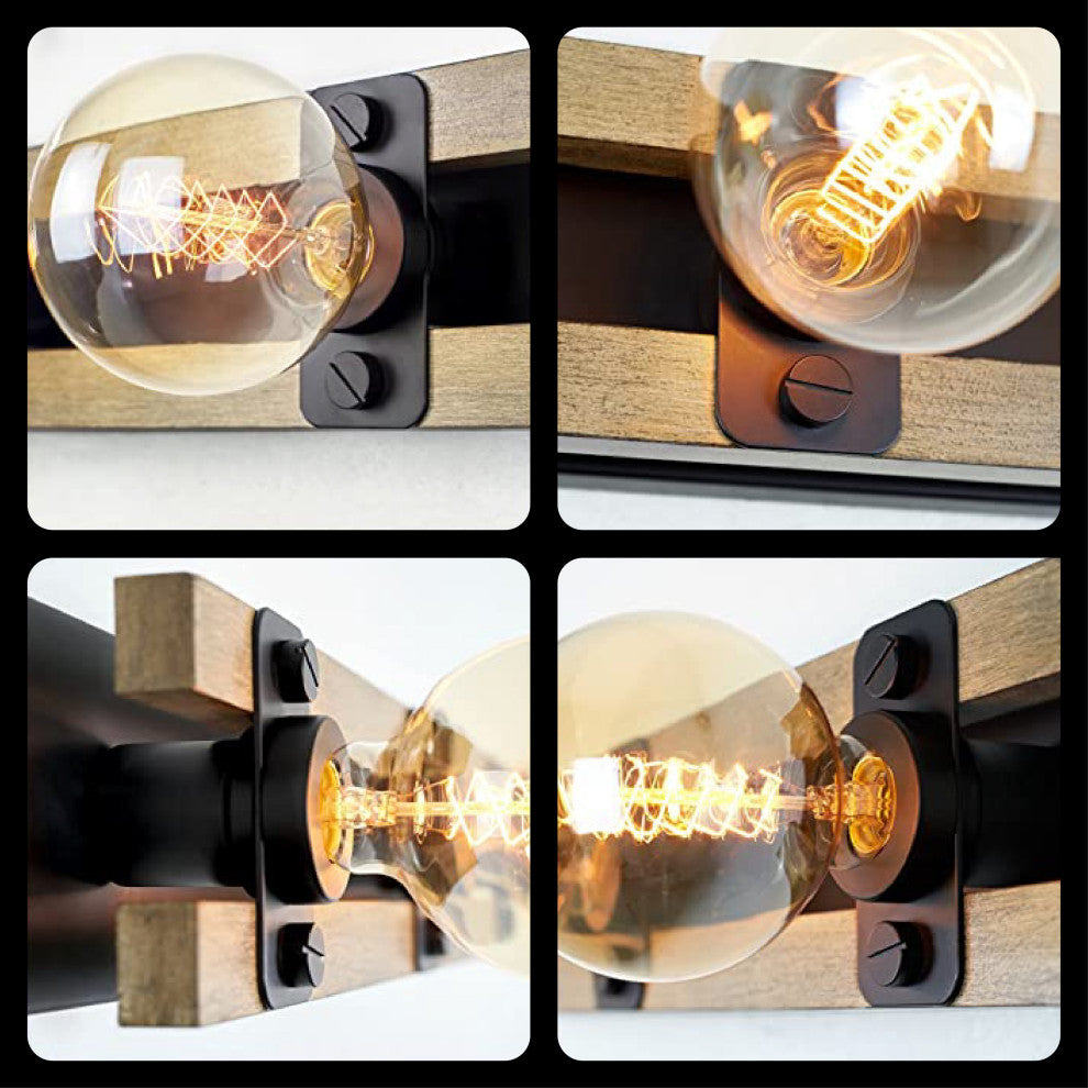 3-Light  bathroom lights fixtures Black Wood & Metal bathroom vanity light black