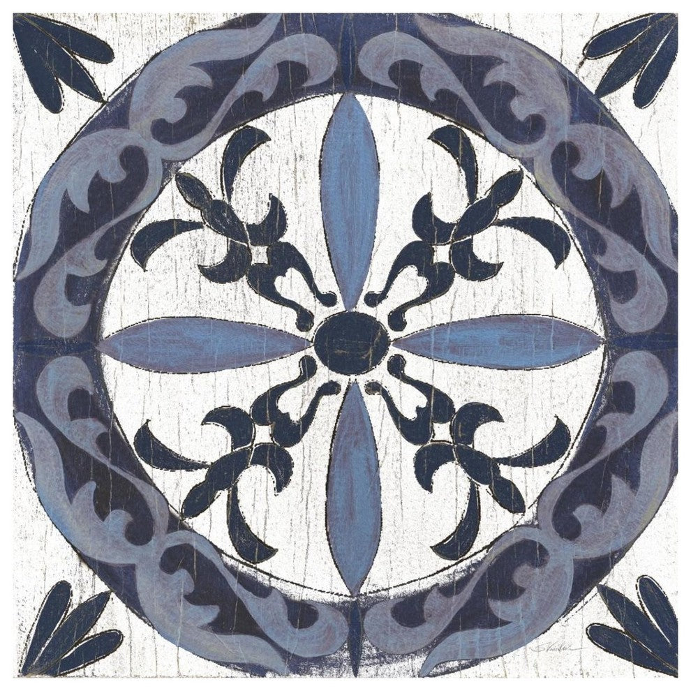 "Downtown II Indigo and Cream" Digital Paper Print by Silvia Vassileva, 38"x38"