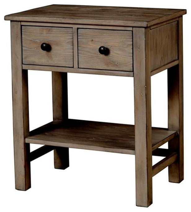 Origins by Alpine Classic Wood 2 Drawer Nightstand in Natural Gray