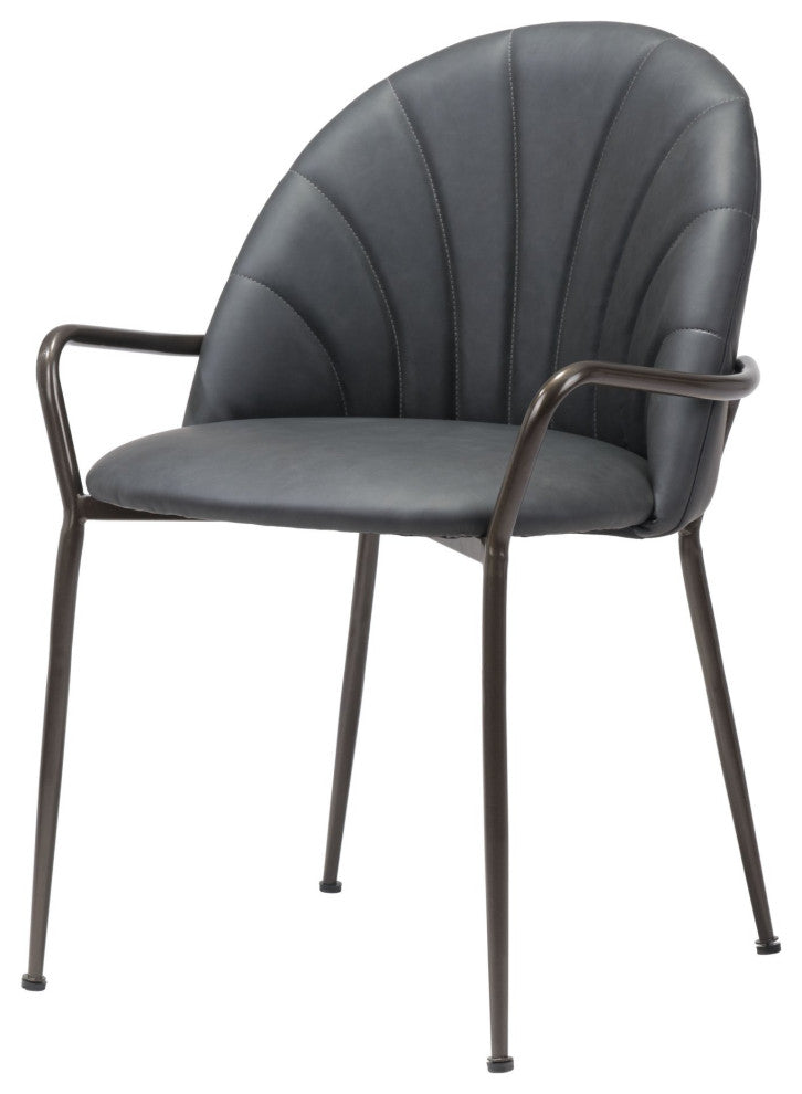 Dining Chair, Set of 2, Faux Vinyl Leather, Steel, Gray, Brown, Cafe