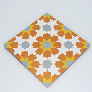 Ahfir Handmade Cement Tile, Orange/Yellow/Gray, Sample