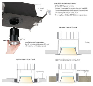 WAC Volta 2" LED SQ Wall Wash Trim, Flood 45 3000K, CP BRZ