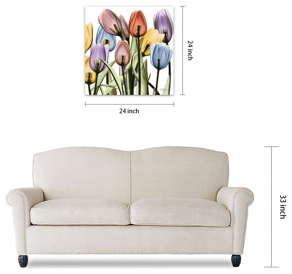 Tulip Scape X-Ray II Flower Wall Art on Frameless Free Floating Tempered Glass