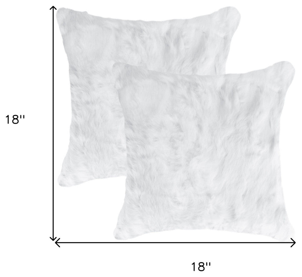Set Of Two 18" White Rabbit Zippered Natural Fur Throw Pillows