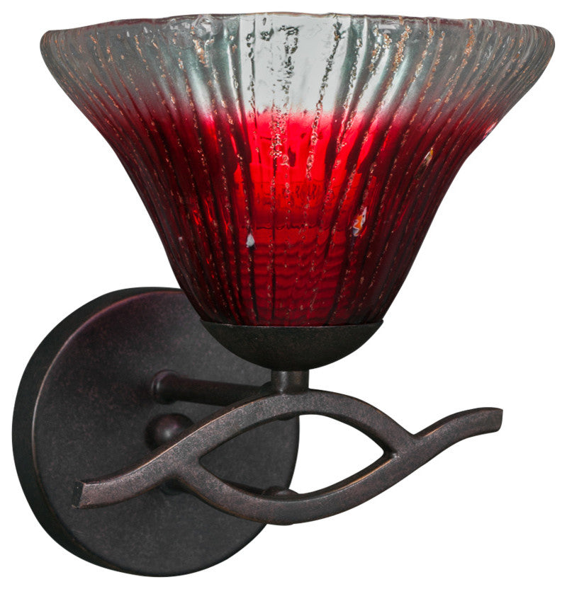 Revo Wall Sconce In Dark Granite, 7" Raspberry Crystal Glass