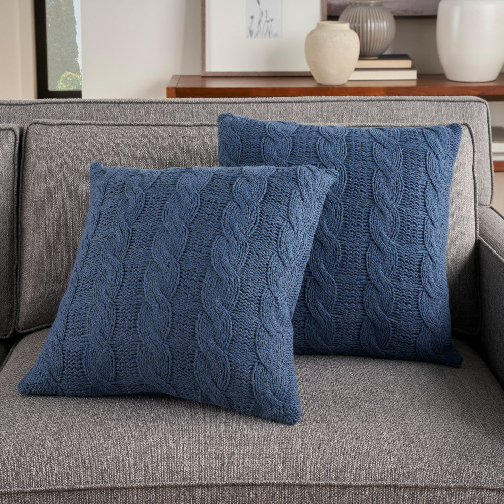 Nourison Home 18"x18" Mina Victory Cotton Knitted 2Pack Navy Throw Pillows