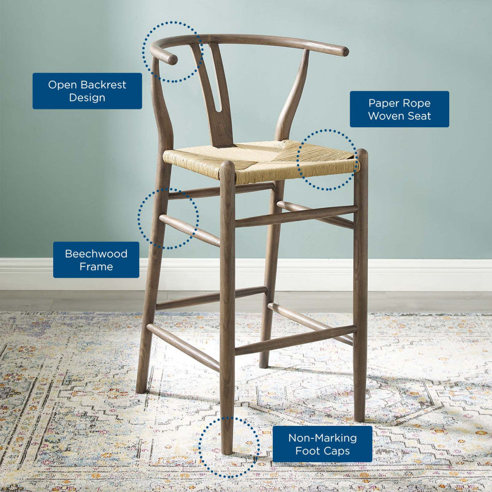 Bar Stool Chair Barstool, Wood, Gray, Modern, Bar Cafe Bistro Restaurant
