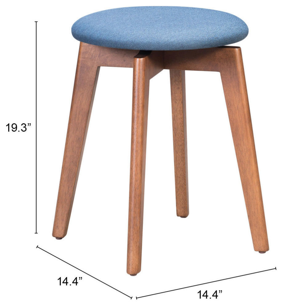 Billy Stool, Set of 2 Walnut & Blue