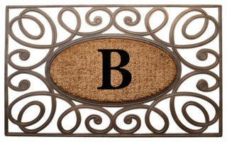 A1HC Rubber & Coir Elegant Circles Princess Doormat, Monogrammed, B