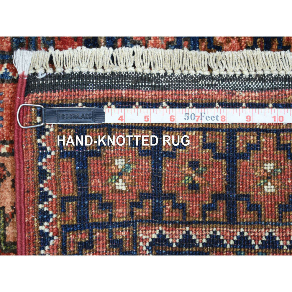 Coral Red Natural Dyes Afghan Ersari Pure Wool Hand Knotted Rug, 2'1" x 2'10"