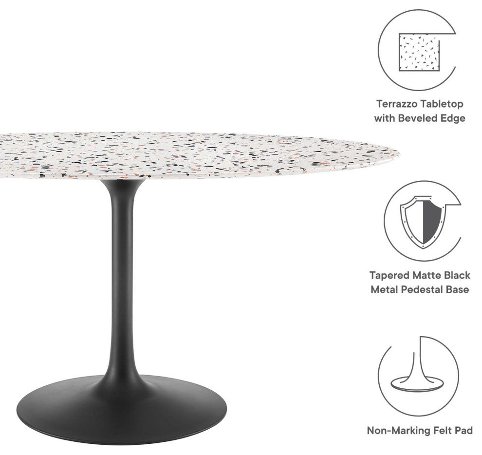 Lippa 60" Oval Terrazzo Dining Table, Black White