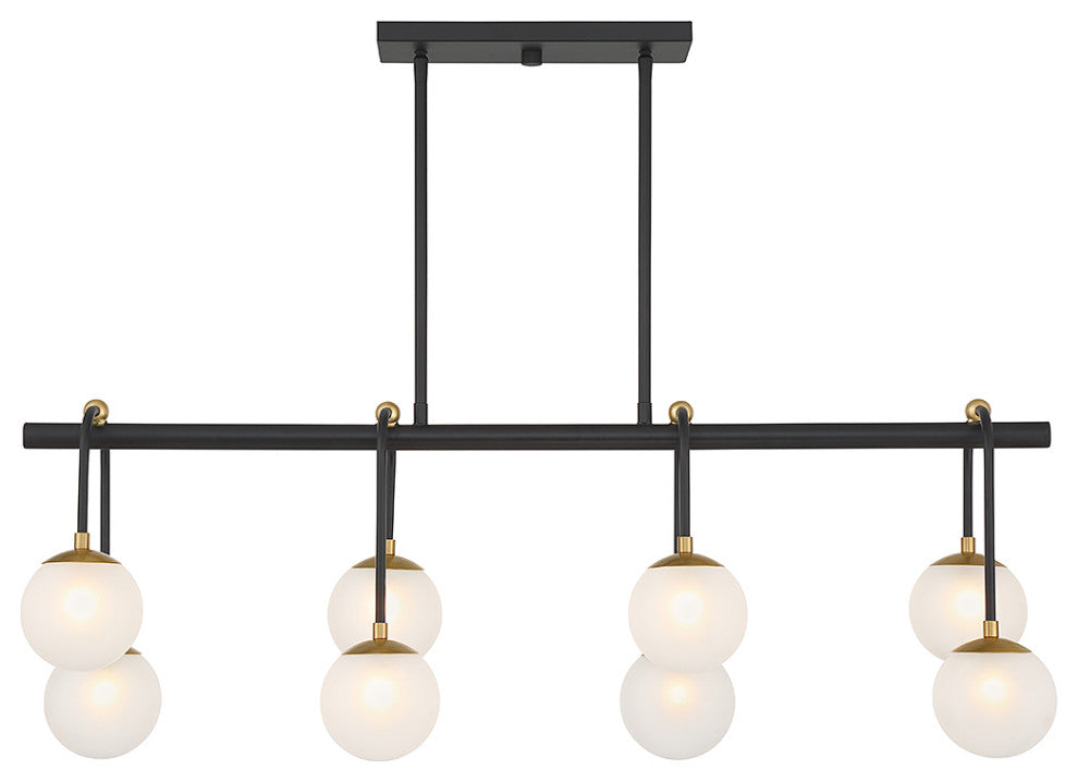 Couplet 8-Light Linear Chandelier, Matte Black With Warm Brass Accents