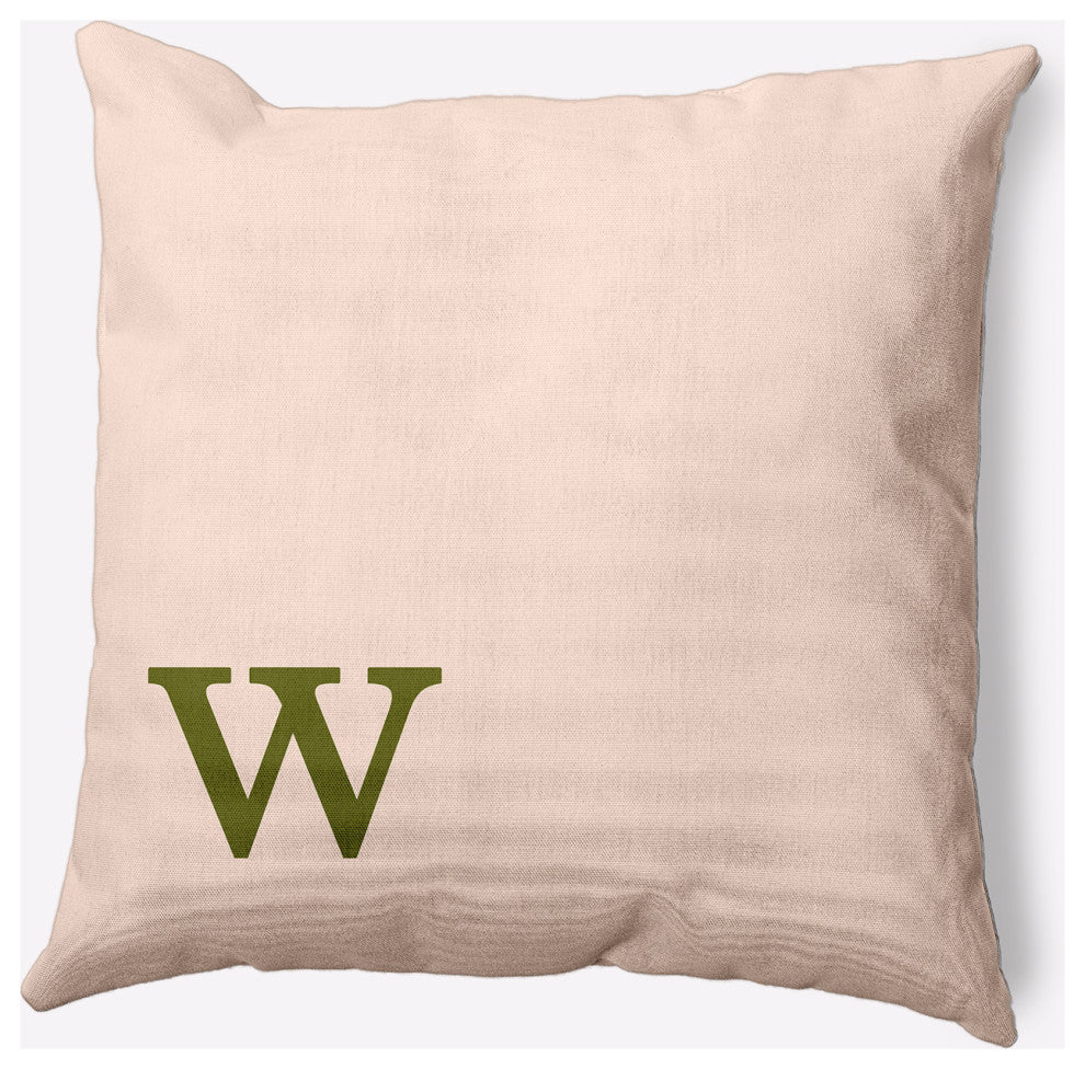 20" x 20" Modern Monogram Indoor/Outdoor Polyester Throw Pillow, Olive